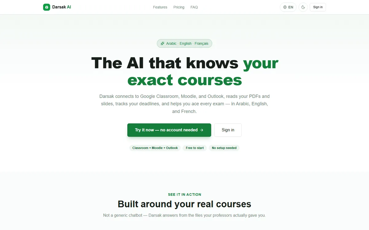 Darsak AI website